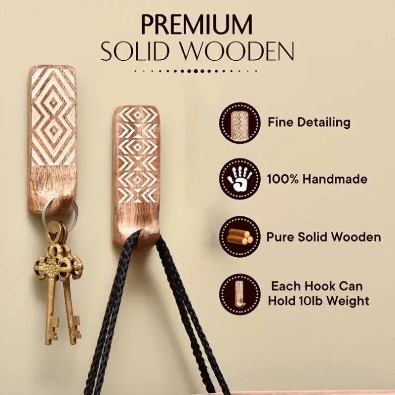 3Pcs Solid Wood Hook Retro Entry Door Hanging Clothes Storage Entrance Bedroom Coating Key Home Cute Oasis Select