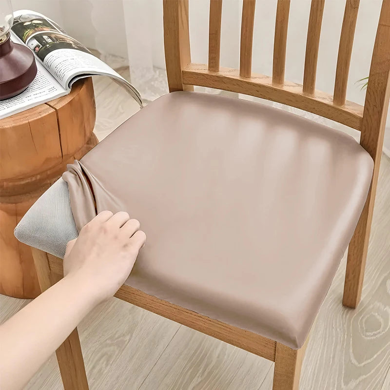 1PCS Waterproof PU Leather Office Chair Seat Covers Removable Solid Color Computer Chair Seat Cushion Covers For Home Office Oasis Select Khaki