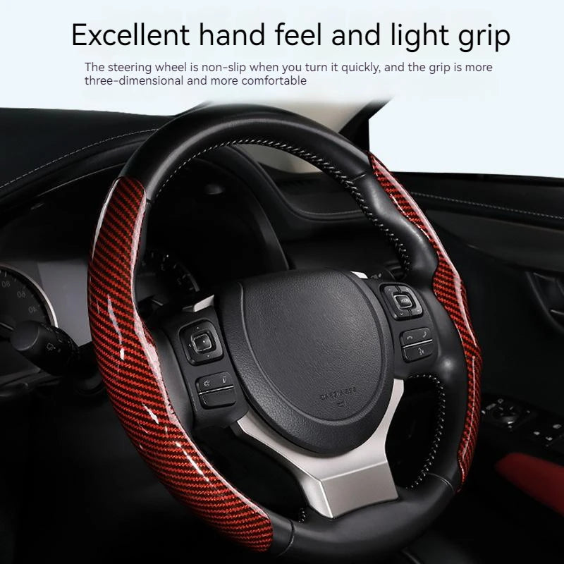 36cm Carbon Fiber Car Steering Wheel Cover Non-slip Sports Ultra-thin Card Cover Summer Auto Handle Protective Cover Type D Oasis Select