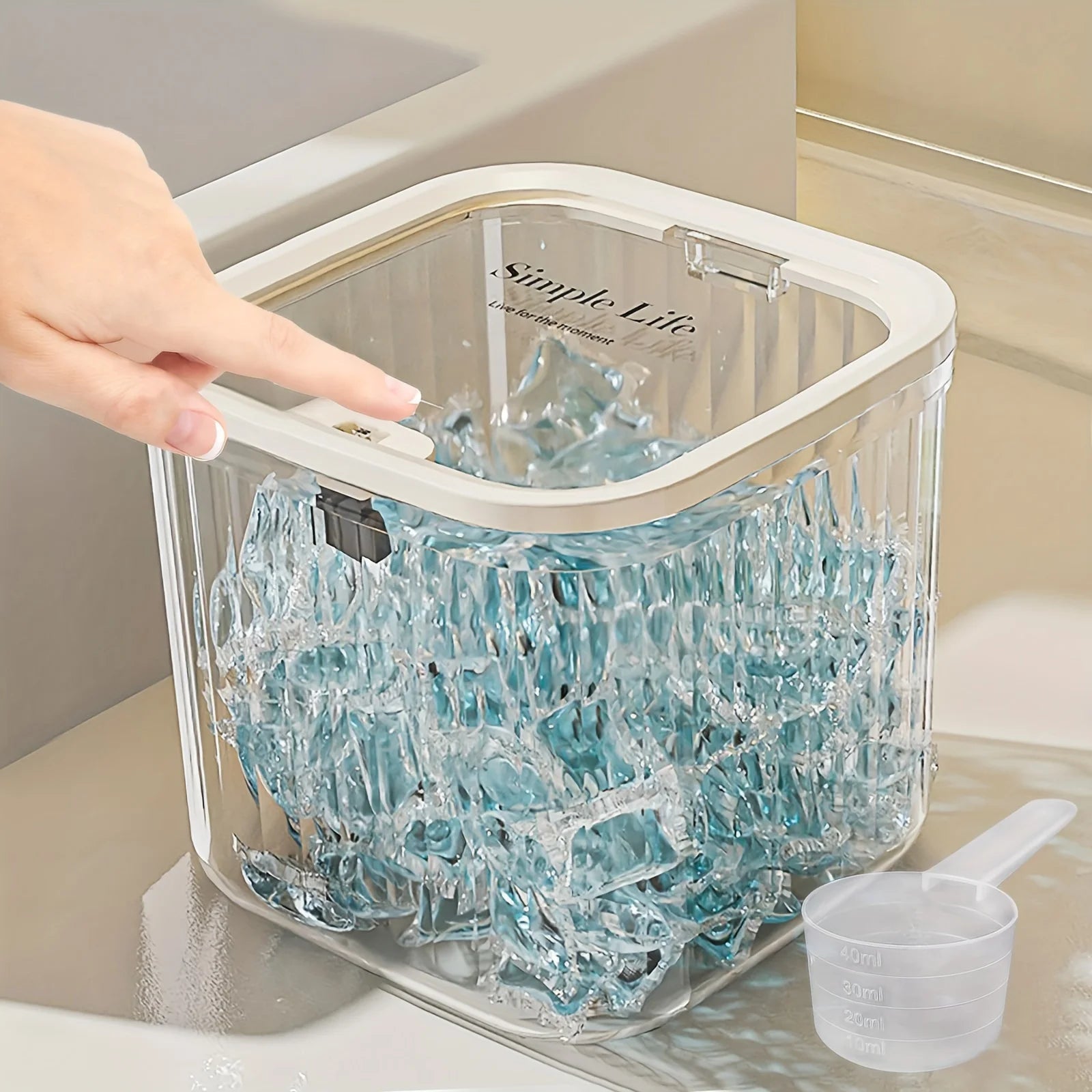 Laundry Capsule Container, 100 oz Laundry Detergent Container with Scoop, Jar with Seal and Pop-Up Lid Oasis Select
