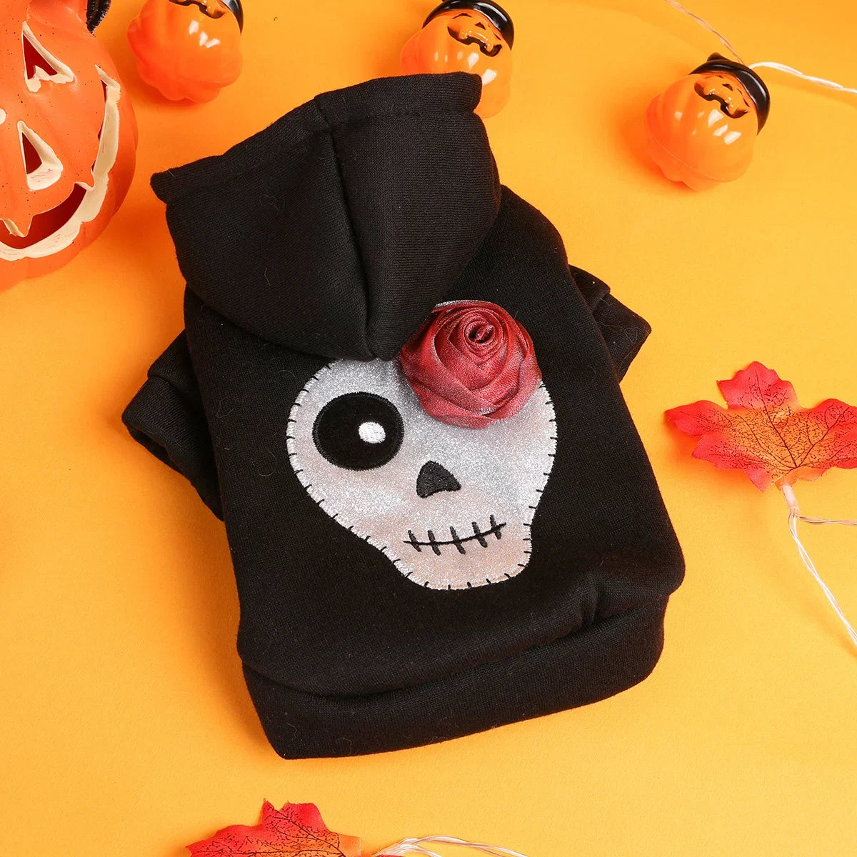 Pet Clothes Dog Cat Silver Skull Halloween Sweater Black Thickened Funny White Skull Embroidered Button Hooded Jacket Oasis Select black XL