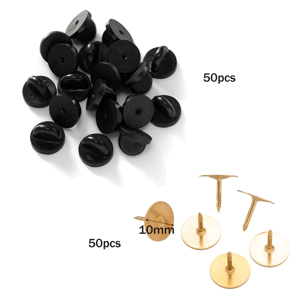 100pcs PVC Rubber Pin Backs Heliltd Butterfly Clutch Tie Tacks Blank for DIY Uniform Badges Holder Clasp Lapel Pin Enamel Pins Oasis Select Set 14