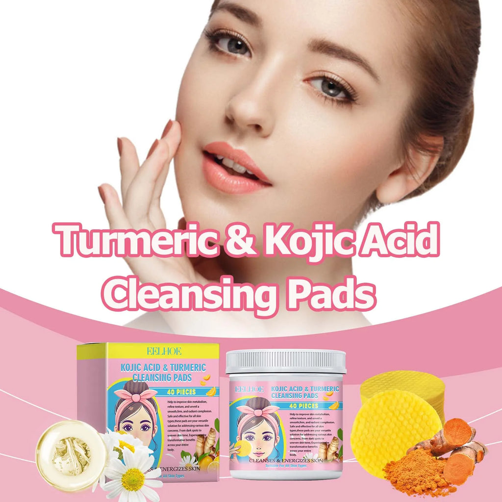 40pcs Turmeric Kojic Acid Facial Cleansing Pads Exfoliating Cleaning Remover Pores Dirt Moisturizing Daily Face Clean Skin Care Oasis Select