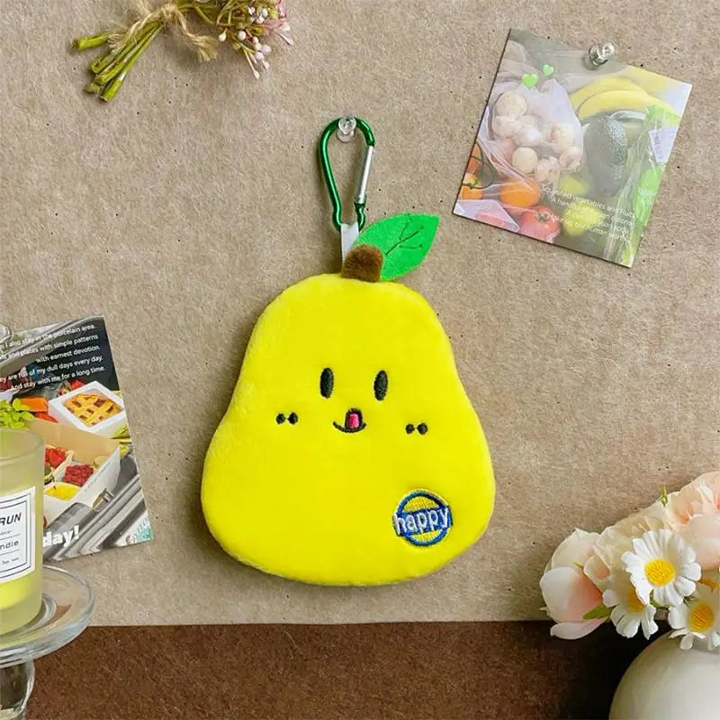 Fruit Series Plush Coin Purse Cute Soft Mini Wallet Key Card Organizer for Girls Daily Carry Accessory Oasis Select Fragrant Pear