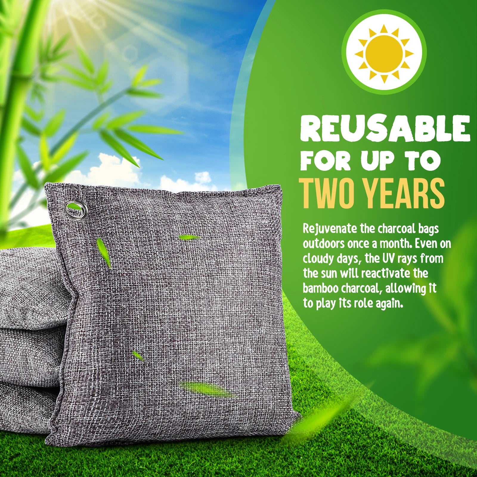 10-Pack Bamboo Activated Charcoal Odor Absorber & Air Purifier Bags