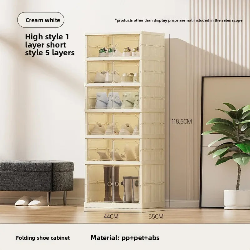 Household shoe cabinet storage double-row multi-function transparent magnetic attraction-free installation storage box foldable Oasis Select