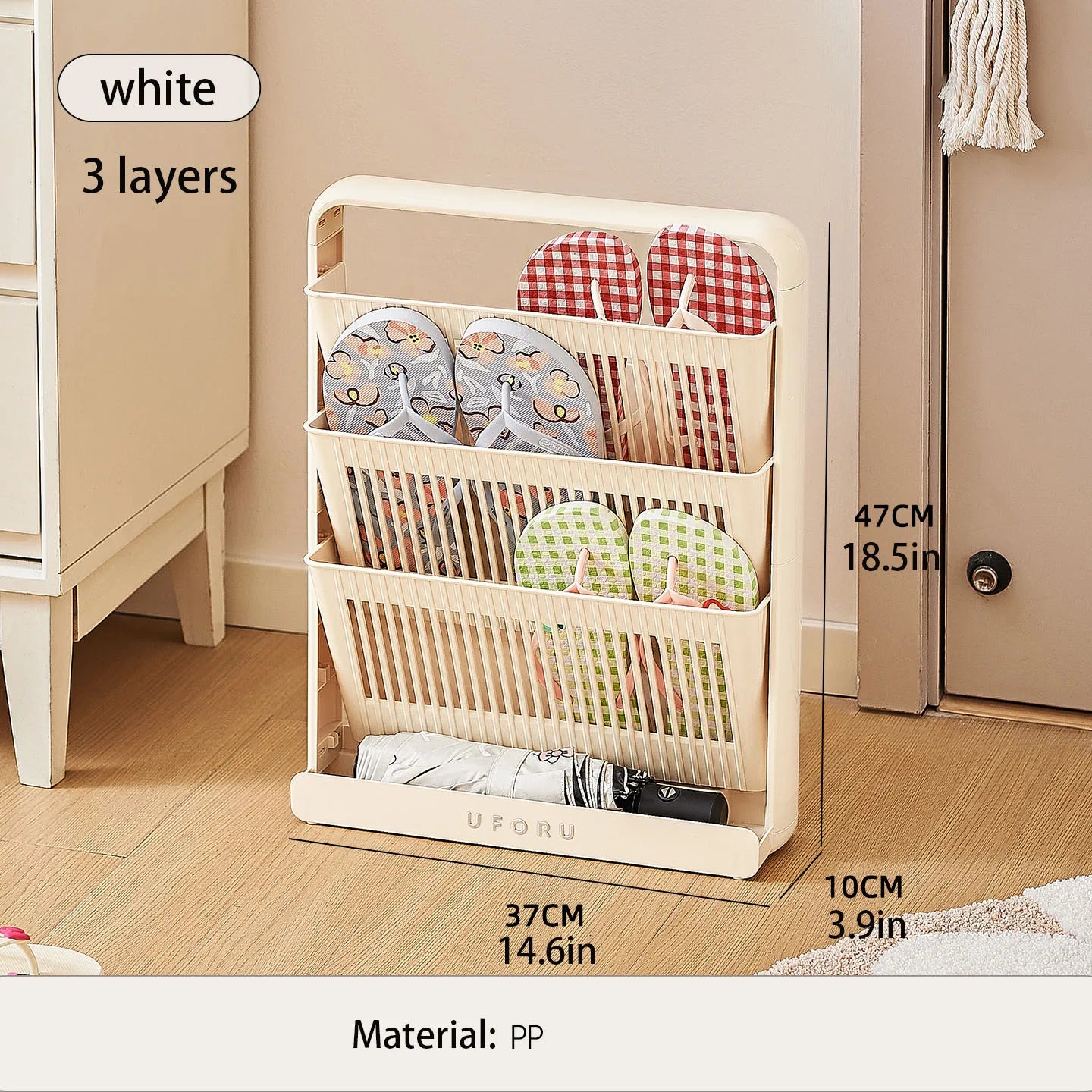 Shoe storage rack, space-saving multifunctional storage rack, suitable for living room, bedroom, also functions as a bookshelf. Oasis Select white 3 layers