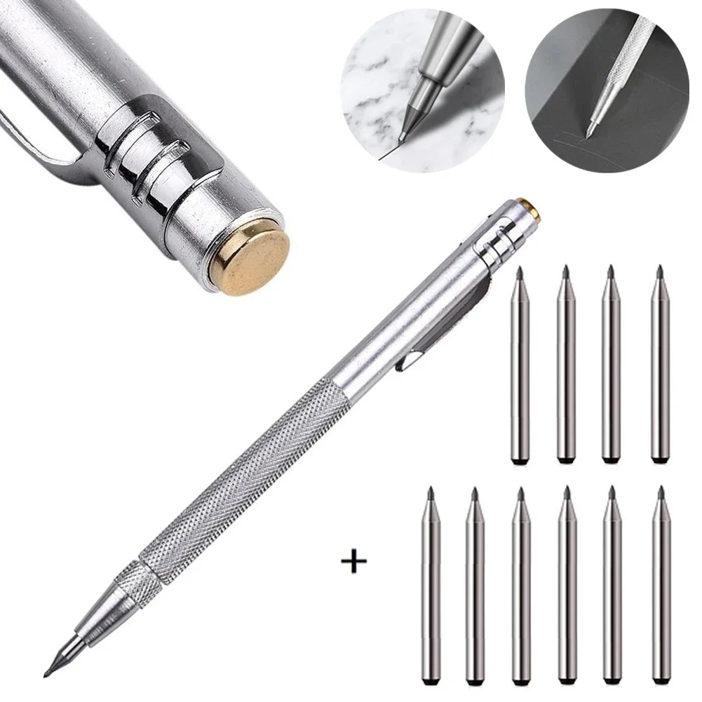 11PCS Alloy Scribe Pen Carbide Scriber Pen Metal Wood Glass Tile Cutting Marker Pencil Metalworking Woodworking Hand Tools Oasis Select