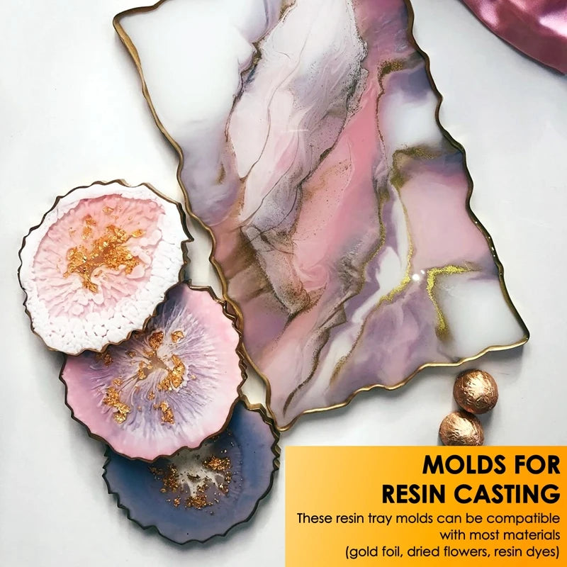LIKE WISH 2 Pieces Tray Silicone Mold Kit Irregular Epoxy Resin Tray Molds For DIY Crafts (Rectangle+Round) Oasis Select