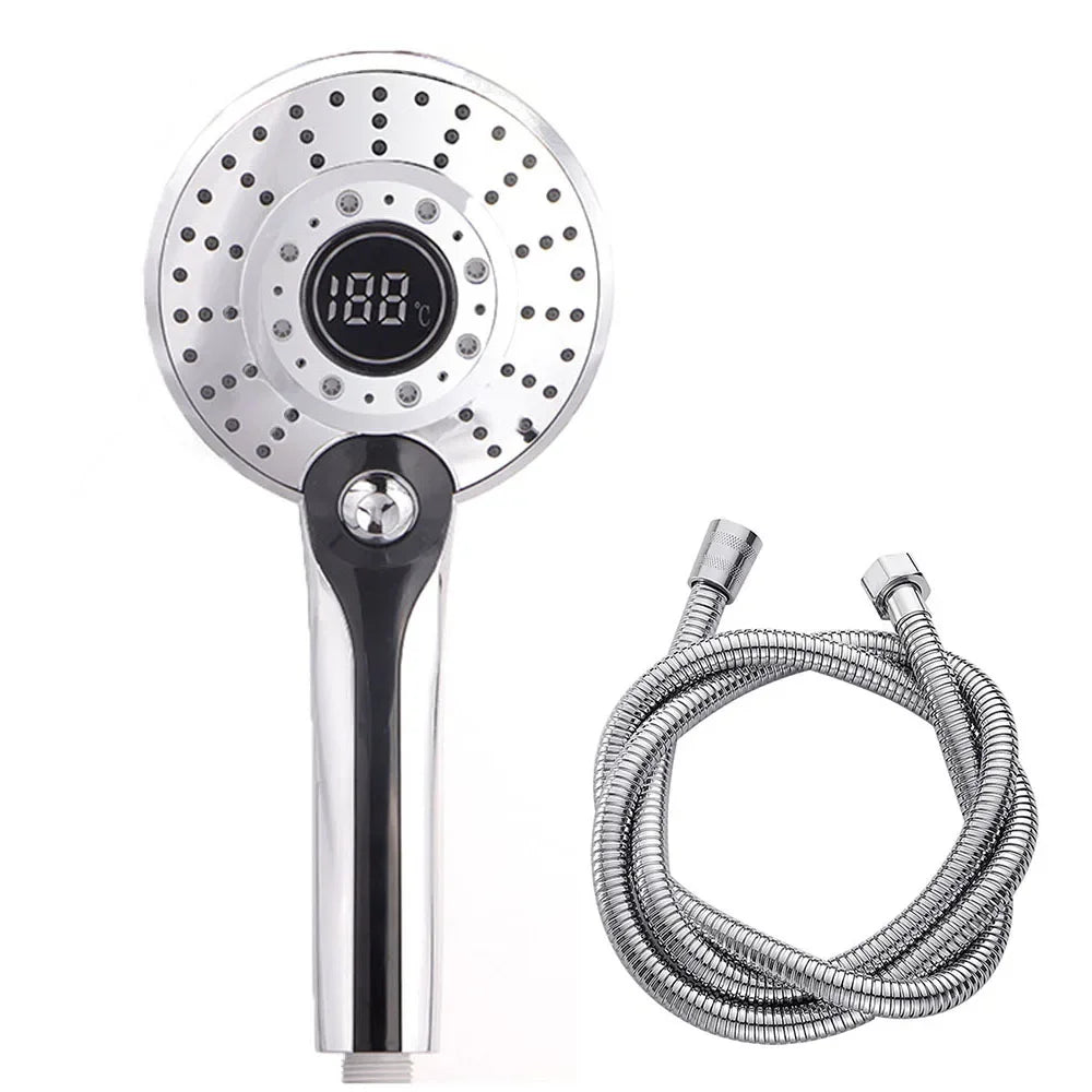 LED Shower Head Digital 3 Modes Adjust Temperature Sensor Hand Held Bathroom ABS Shower Head High Pressure Water Saving Faucet Oasis Select SIL with 1.5M Hose