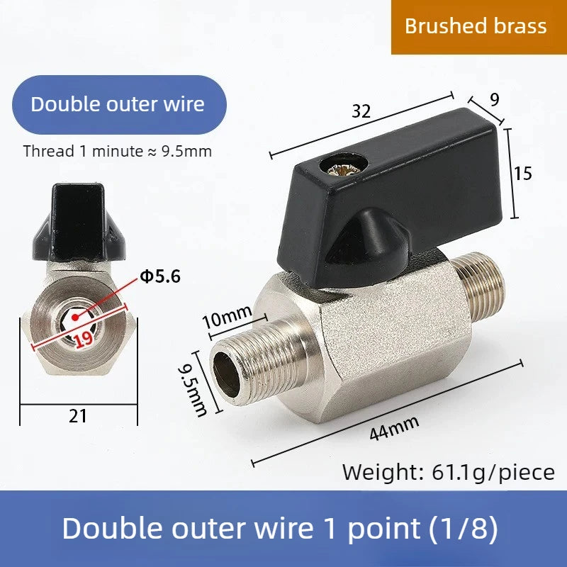 Mini Ball Valve Switch Water Pipe PT1/8, 1/4, 3/8, 1/2 Gas Electric Copper Ball Valve Double Inner and Outer Wire Teeth Oasis Select Double Outer 1 A 1PCS