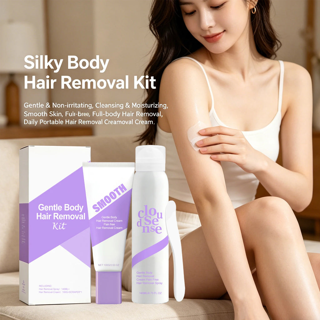 Body Hair Removal Kit, 140ml Spray + 100g Cream with Scraper Painless Hair Remover for Arms, Legs, Underarms Area No Irritation Oasis Select