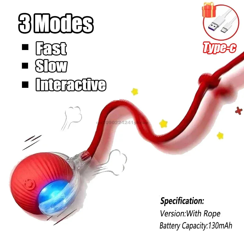 Cat Interactive Ball Toy Automatic Rolling Ball Faux Tail Rechargeable Pet Electric Toy Dog Cat Training Imitate Mouse Products Oasis Select Red
