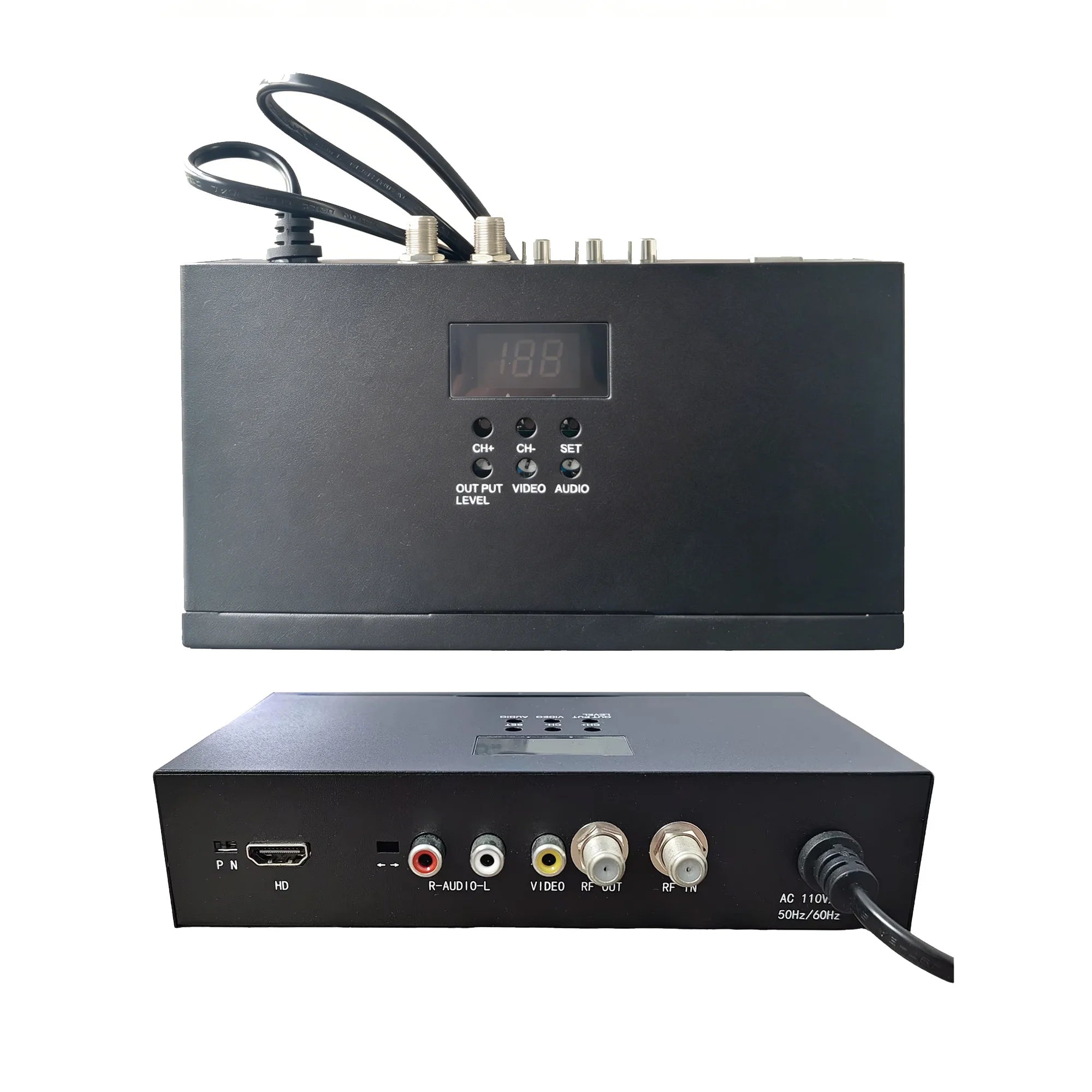 Single-channel HD/SD/AV-to-RF analog TV modulator for PAL, NTSC, and SECAM in-house programming; frequency adjustable Oasis Select 1000A