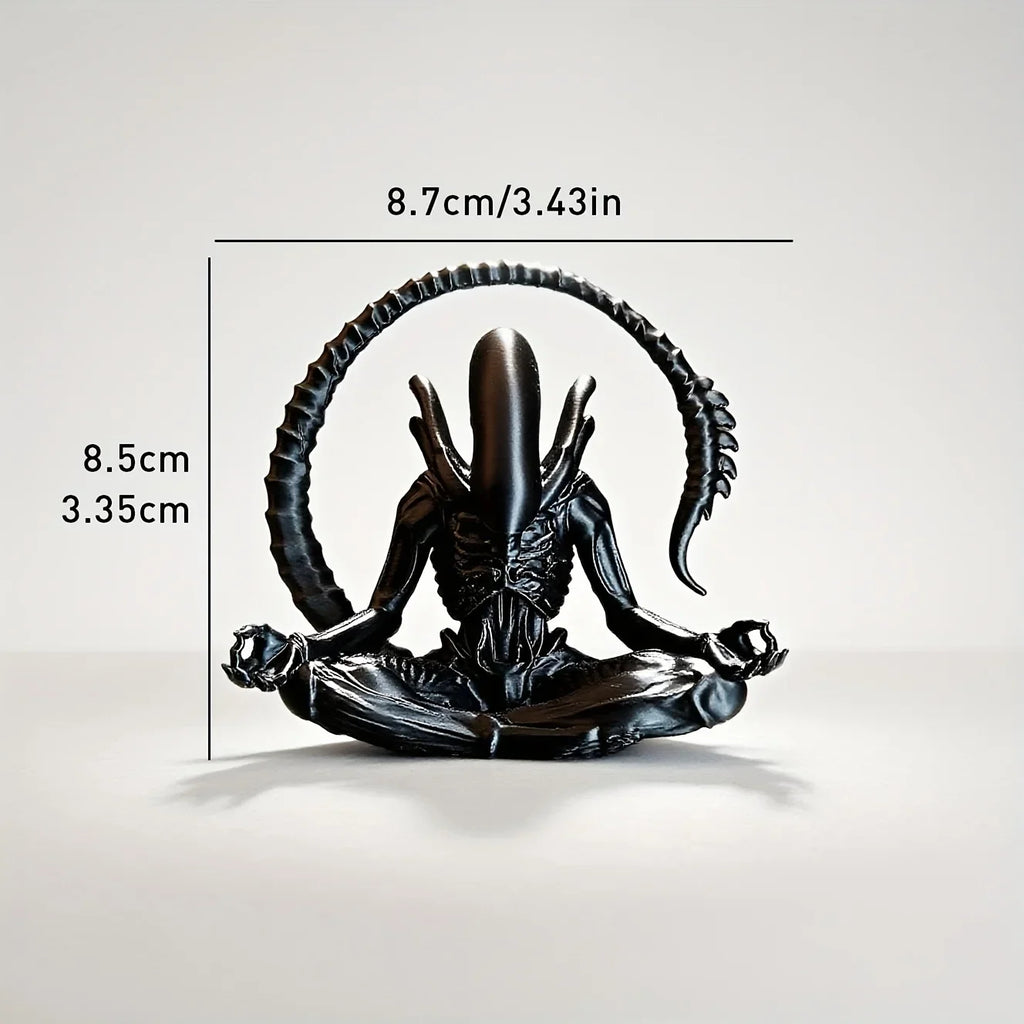 Meditating Alien Figurine 3D Printed Sci-Fi Horror Statue Creative Desktop Ornament Collectible Decor Toy for Home Room Gift Oasis Select black