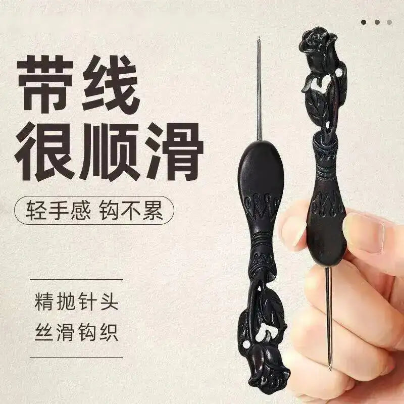 Rose Crochet Hook Throwing Needle Ebony Crochet Hook Black Sandalwood Needle Handmade DIY Doll Yarn Weaving Needles Oasis Select
