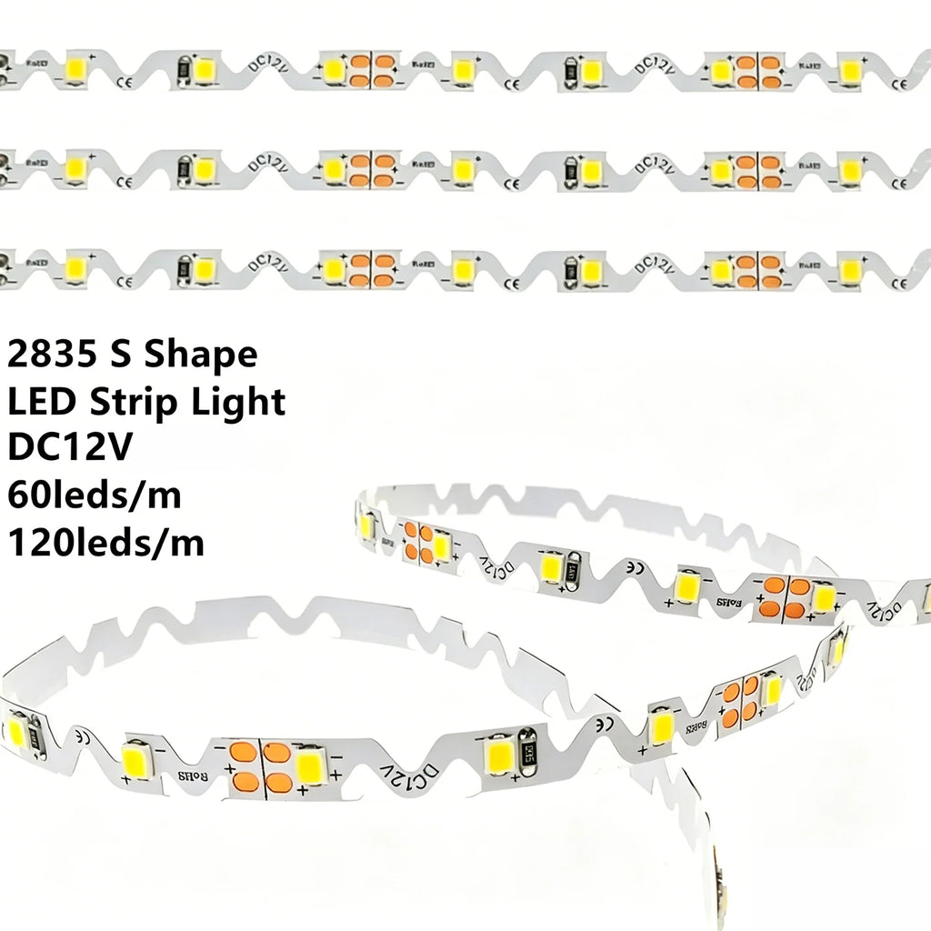 LED 12V 2835 S Shaped LED Light Strip 60LEDs/m 120LEDs/m 5m S Type LED Strip Flexible and Bendable For Light Boxes Signboards Oasis Select