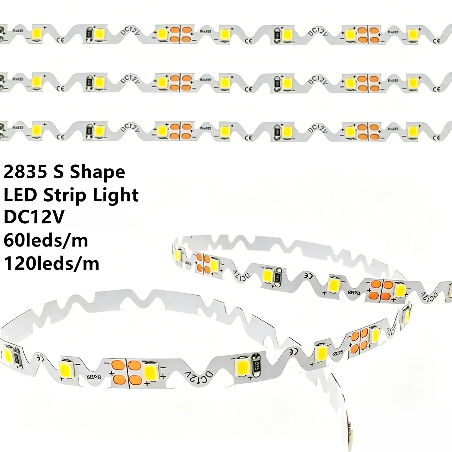 LED 12V 2835 S Shaped LED Light Strip 60LEDs/m 120LEDs/m 5m S Type LED Strip Flexible and Bendable For Light Boxes Signboards Oasis Select