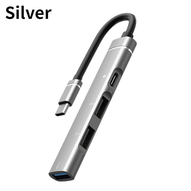 4 Ports USB 3.0 HUB TYPE-C HUB Multi USB Splitter Type-C 5Gbps High DataTransmission USB 3.0 OTG Adapter for Laptop Macbook Pro Oasis Select Silver