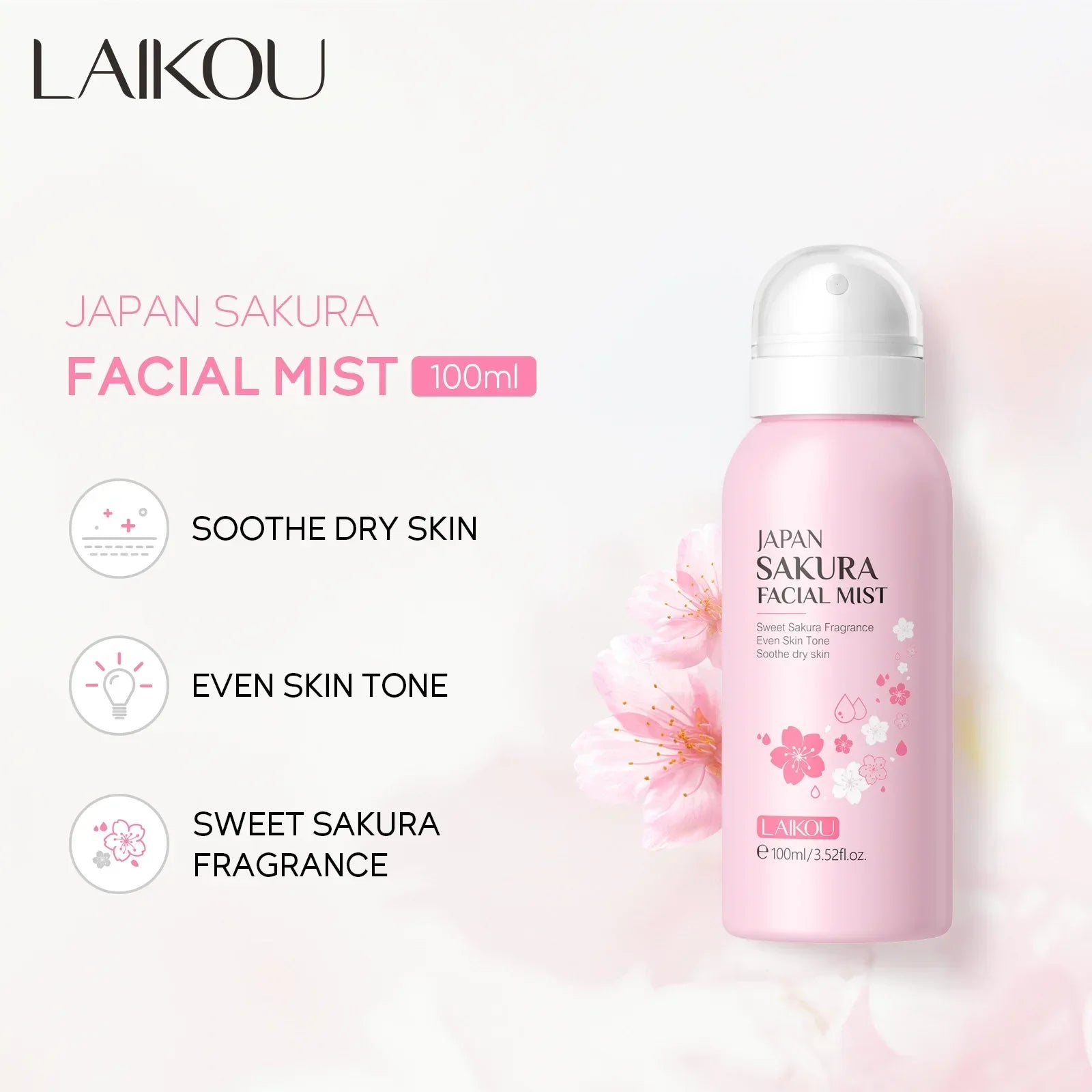 LAIKOU Sakura Toner Spray – Hydrating & Brightening Mist 100ml Facial Toner Spray Oasis Select