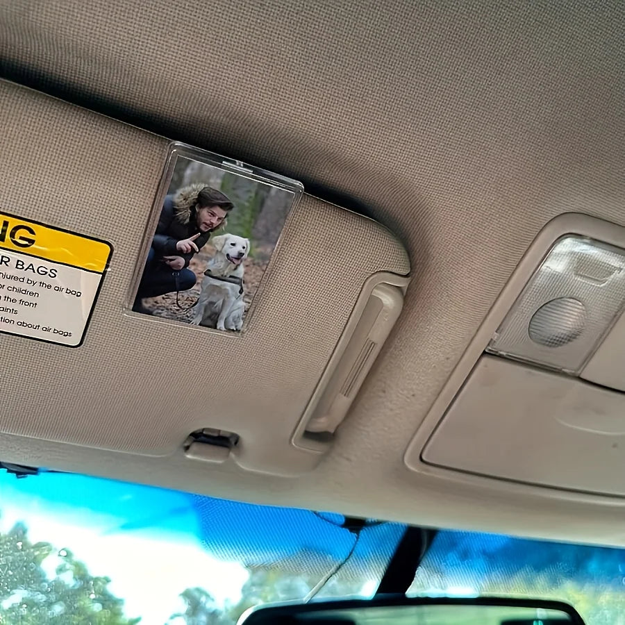 1pc Custom Sun Visor Photo Clip Scratch Resistant Personalized Photo Frame Tool-Free Installation No Charging Required Oasis Select