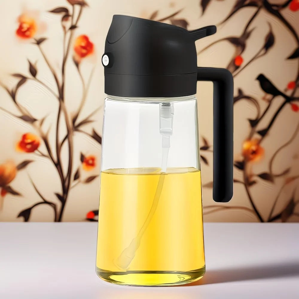 1pc 15.89oz Leak-Proof Oil Dispenser, Dual-Use Spray & Return Nozzle for Cooking Grilling Salad, Olive Oil Vinegar, Home Outdoor Oasis Select black