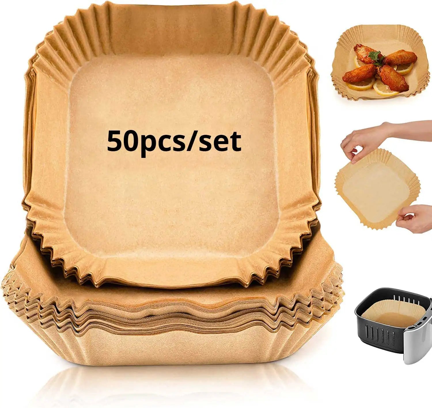 50pcs/set Disposable Air Fryer Paper Liner 20CM Oil-proof Water-proof Airfryer Disposable Cooking Paper Trays Baking Paper Oasis Select 50pcs-Square