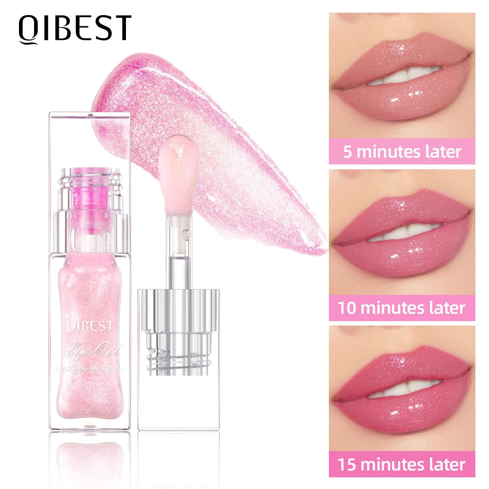 QIBEST Color Changing Lip Oil – Glitter Gloss & Balm