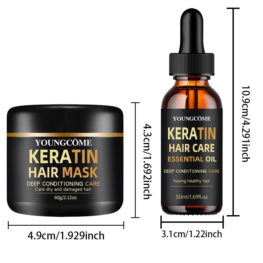 YOUNGCOME Keratin Hair Mask & Essential Oil Set – 5 Min