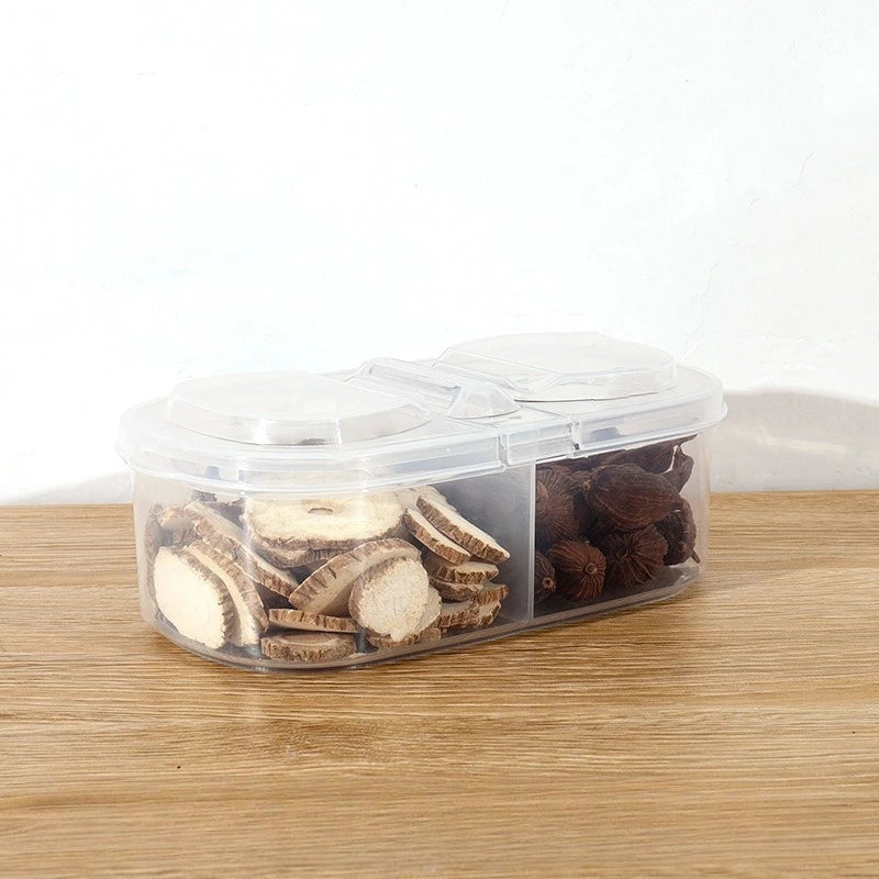 Dual Compartment Food Storage Container Plastic Sealed Easy Clean Reusable for Spices Herbs Lunch Kitchen Camping Office Oasis Select Clear