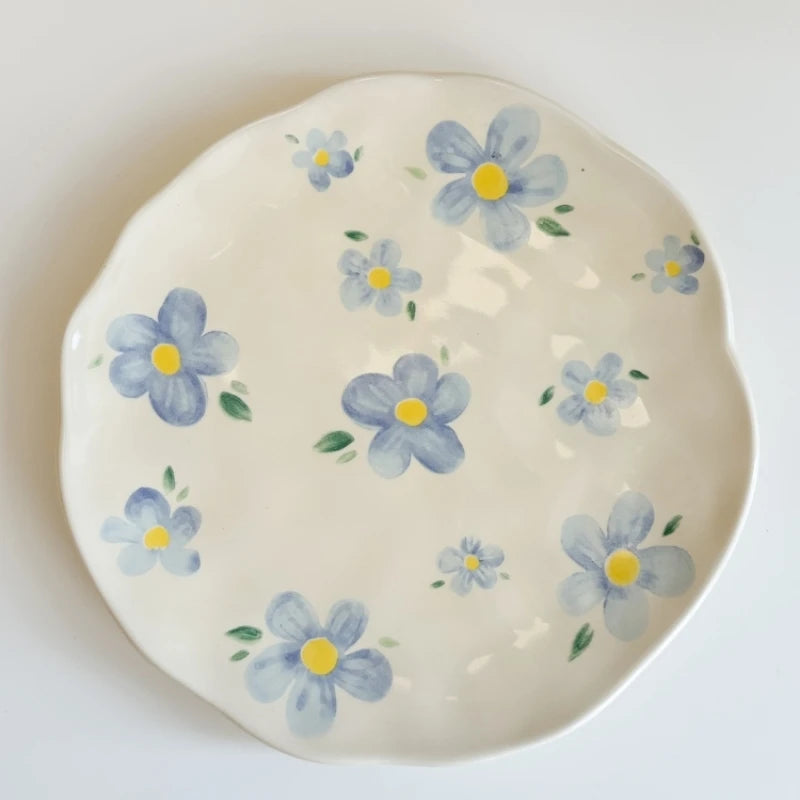 Ceramic Plate Flower Pattern Coffee Mug Set Painted Cute Girl Hand-painted Underglaze Color Gift Saucers for Festivel Present Oasis Select