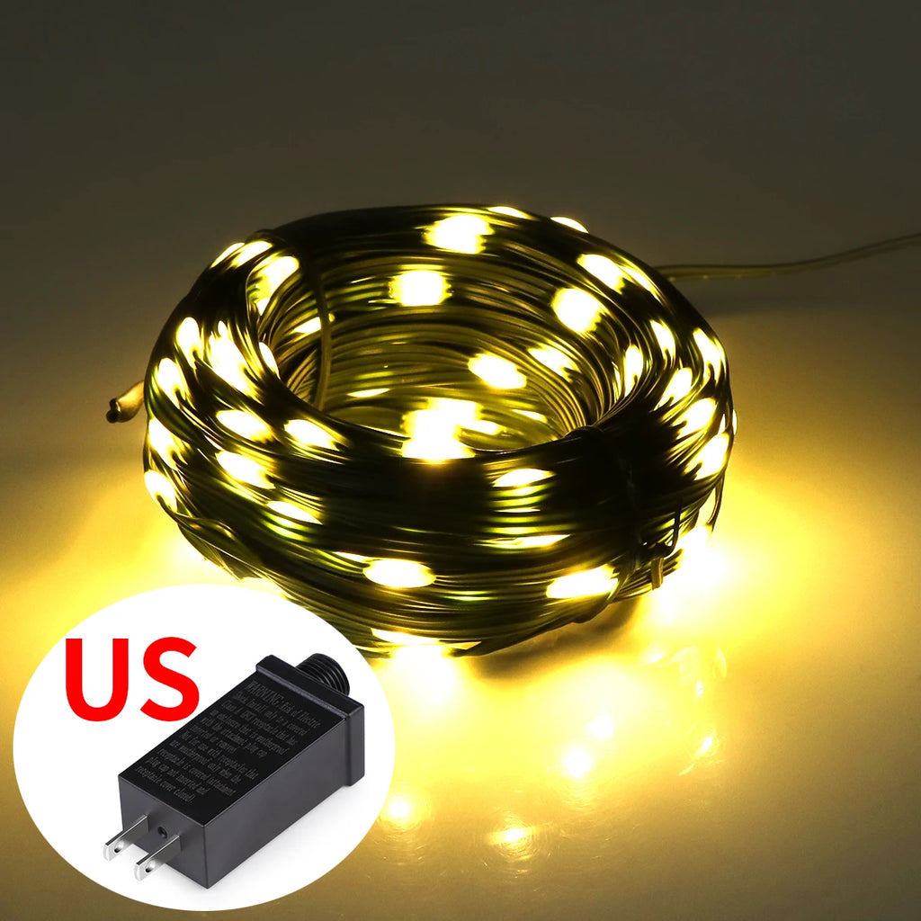 Christmas Celebration Decorative Lights String 10m-100m Wedding Garland Fairy Light Chain Outdoor Waterproof Lawn Tree Lamp Gift Oasis Select Warm US Plug 110V 20M