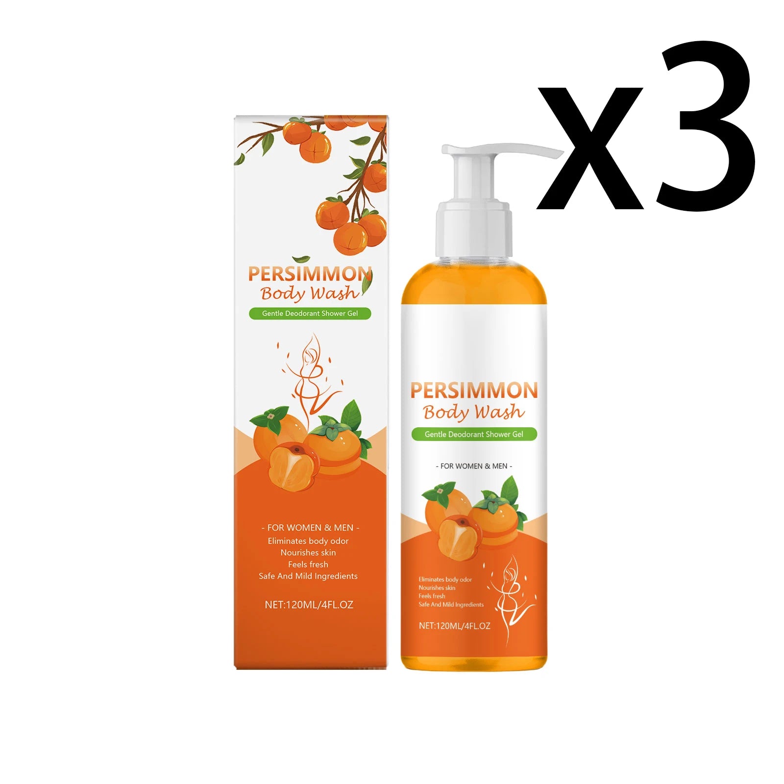 Persimmon Nourish Body Wash Deep Cleaning Remove Skin Dirt Exfoliate Repair Skin Barrier Gentle Hydrating Deodorant Shower Gel Oasis Select 3x120ml 120ml