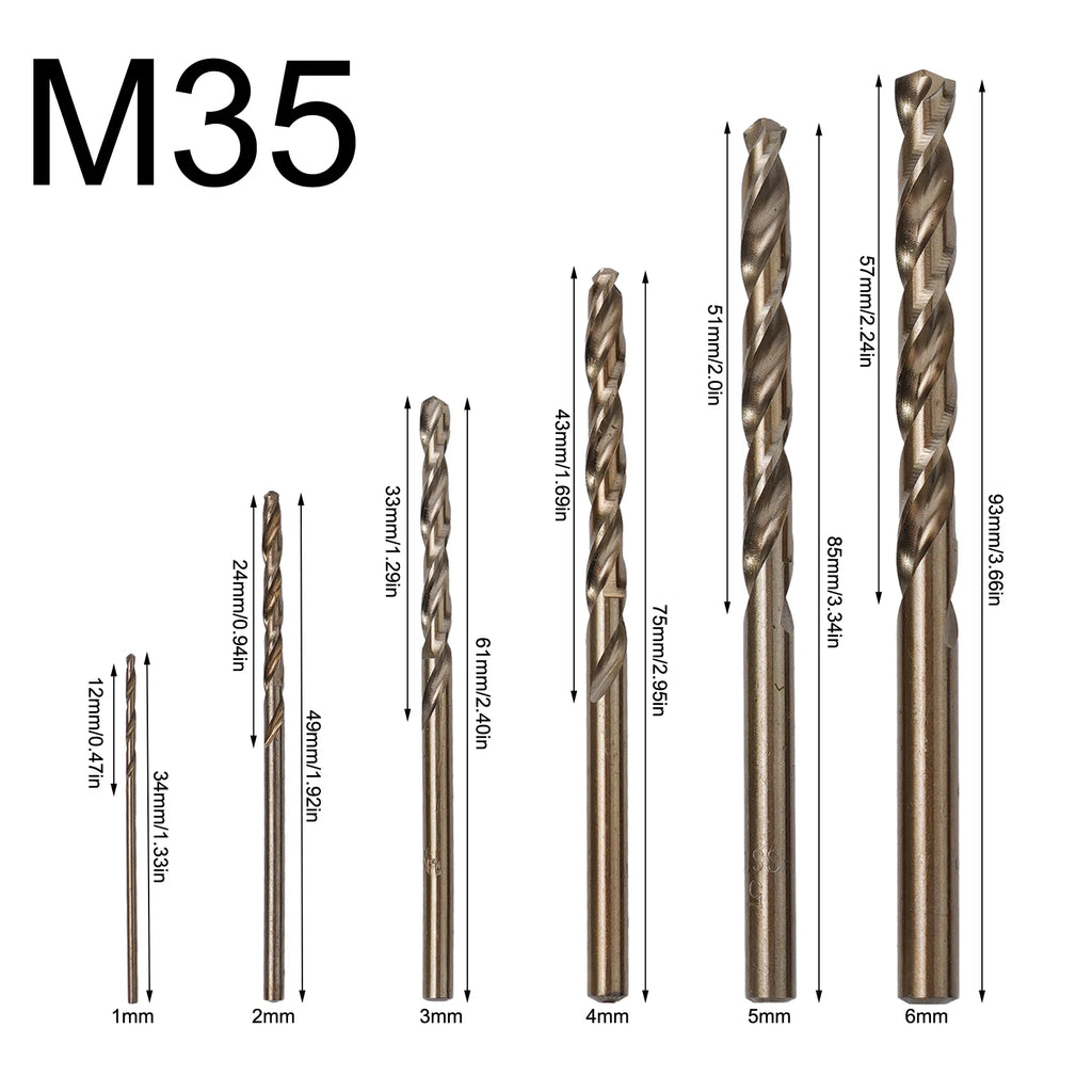 6Pcs HSS M35 Cobalt Drill Bit 1mm/2mm/3mm/4mm/5mm/6mm Stainless Steel Drilling Tool Accessories Oasis Select