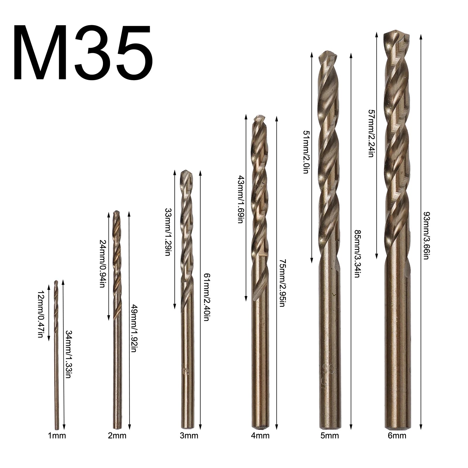 6Pcs HSS M35 Cobalt Drill Bit 1mm/2mm/3mm/4mm/5mm/6mm Stainless Steel Drilling Tool Accessories Oasis Select