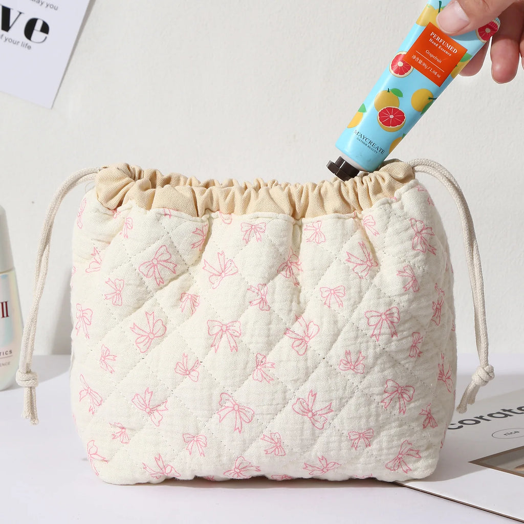Ladies' Cotton Makeup Bag Embroidered Drawstring Storage Bag Travel Cosmetic Bags Large Capacity Hanging Toiletry Storage Bag Oasis Select A
