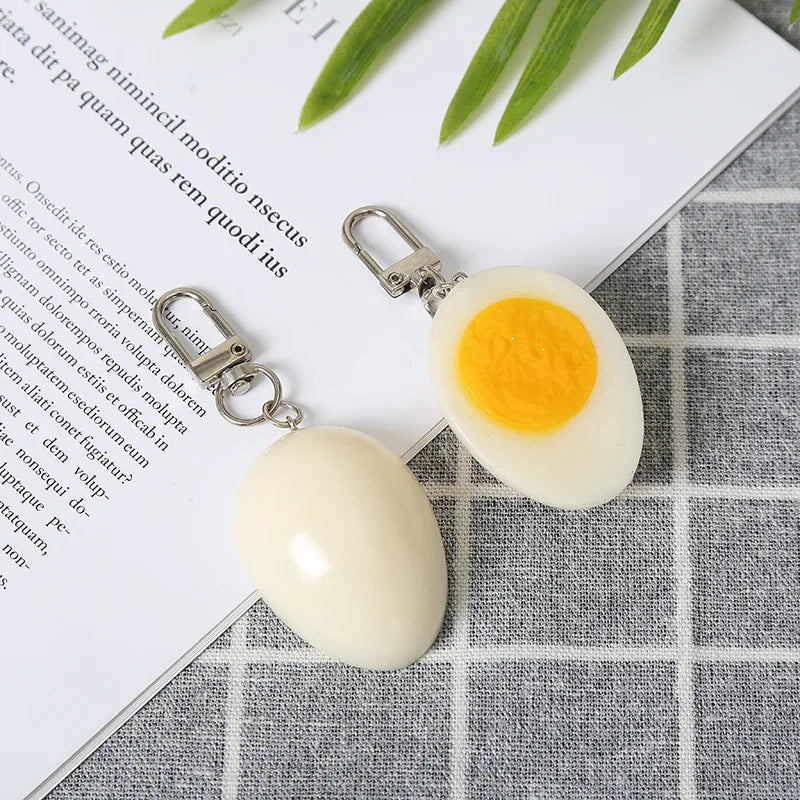 Cute Boiled Egg Alloy Keychain Simulation Food Bag Charm Funny Egg Model Decor Photography Prop Simulation Decoration Oasis Select
