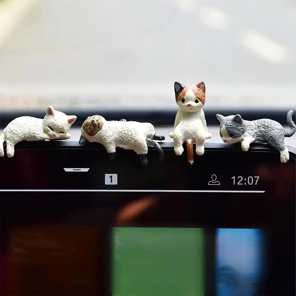 Small Cat Figurines Small Cute Animal Car Ornament 5 Pieces Kitten Figurines Desk Decor for Women Vehicle SUV Dashboard Computer Oasis Select