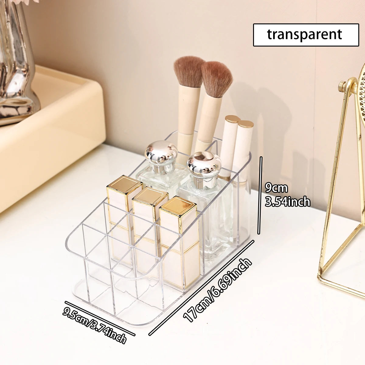 1pc Transparent/Transparent Black Cosmetics Storage Rack Multi Grid Makeup Brush Lipstick Makeup Brush Storage Box Oasis Select transparent