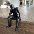 Black Tactical Masked Figurine 3D Printed Seated Contemplative Pose Honme Desk Ornament for Home Office Gaming Setup Decor Gifts Oasis Select Think black