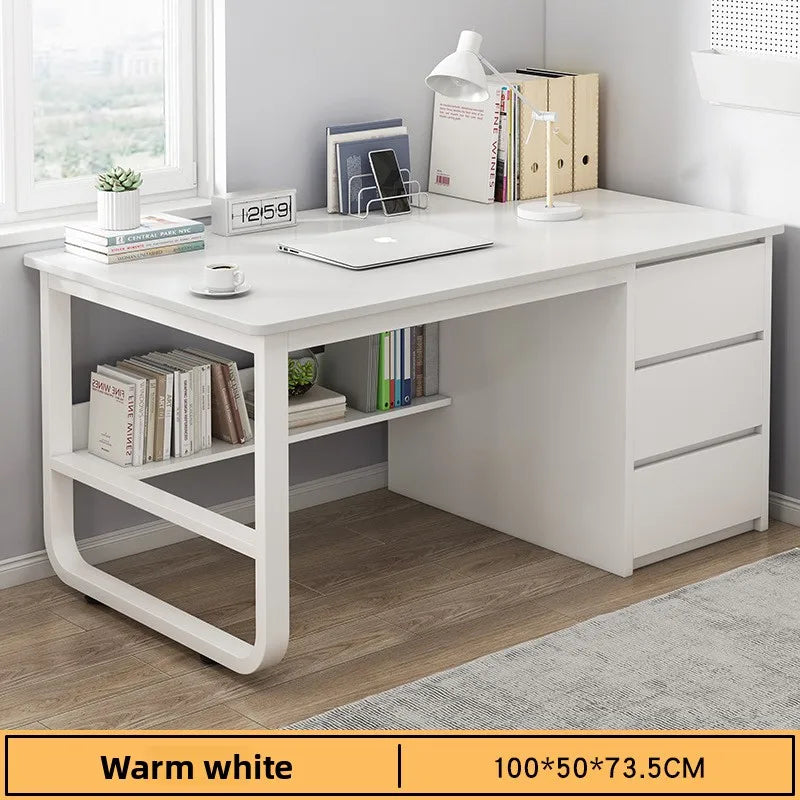 Desk Desktop Computer Desk Simple Home Desk Student Bedroom Bookshelf Integrated Writing Desk Oasis Select Warm white-100-50-A