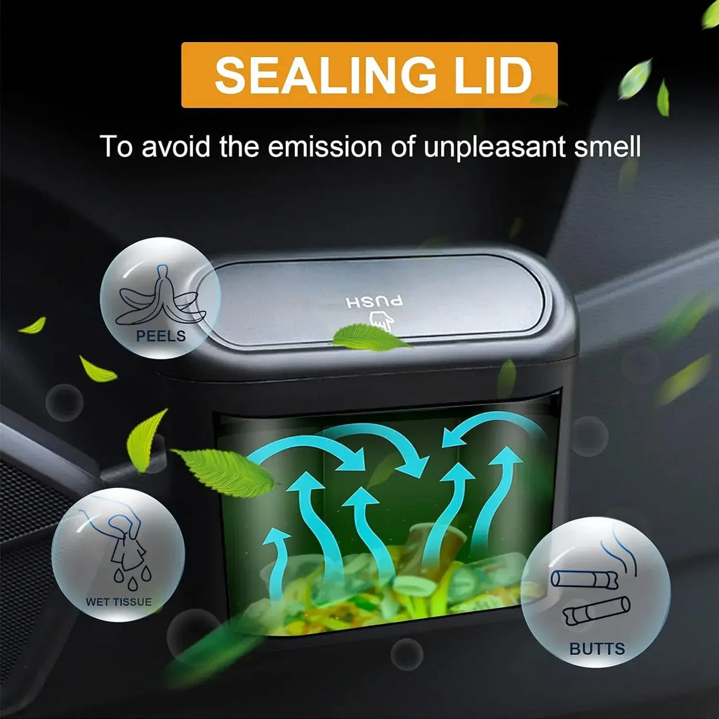 Car Trash Can with Lid Hanging Dustbin Garbage Box Car Interior Storage Case Trash Door Seat Clip Stand Holder Car Accessories Oasis Select
