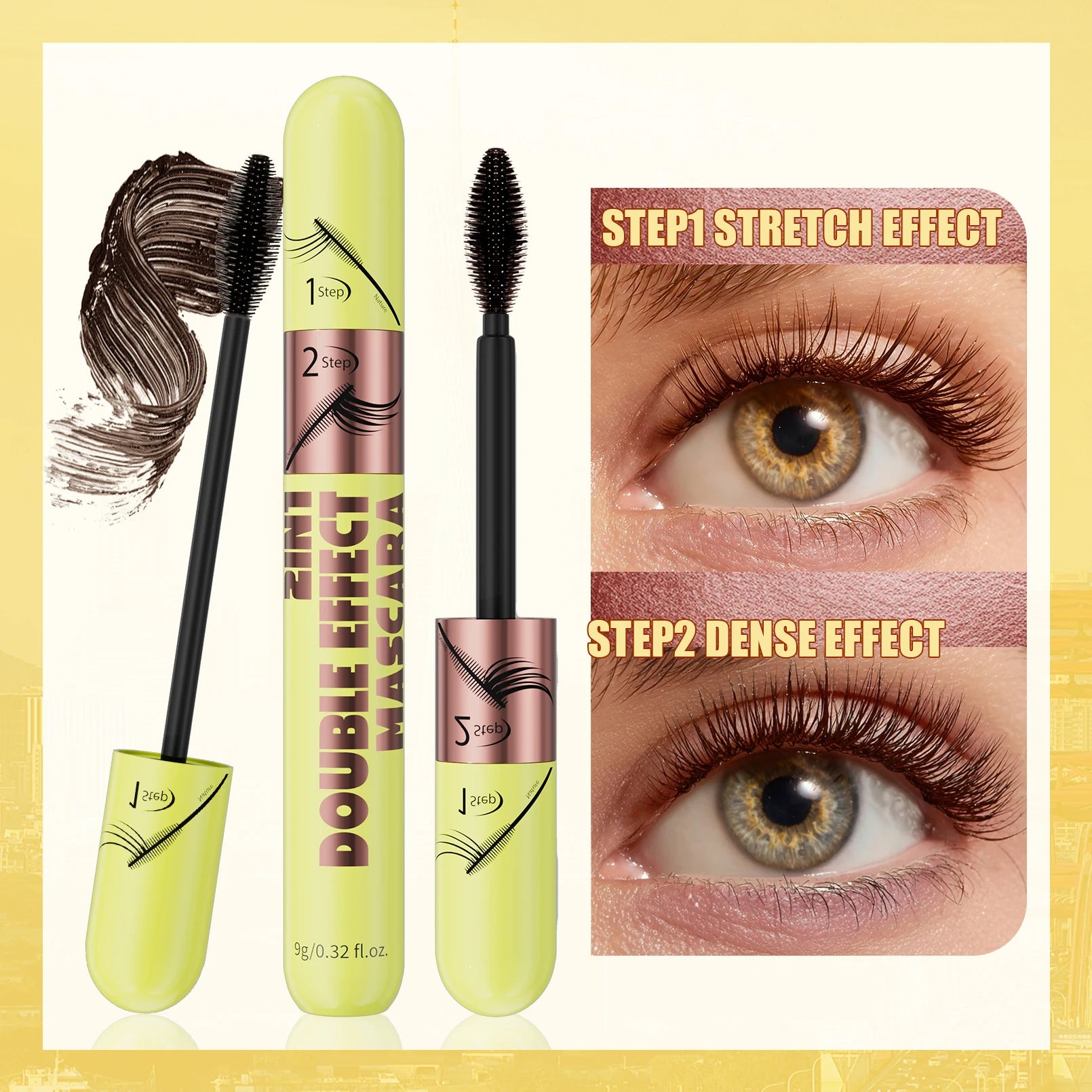 Hello Kiss Brown Waterproof Mascara – Dual Brush Clump-Free