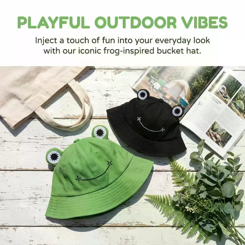 Women's New Frog Bucket Hats Summer Outdoor Cotton Wild Panama Fishing Sun Protection Sunscreen Casual Bob Caps Oasis Select