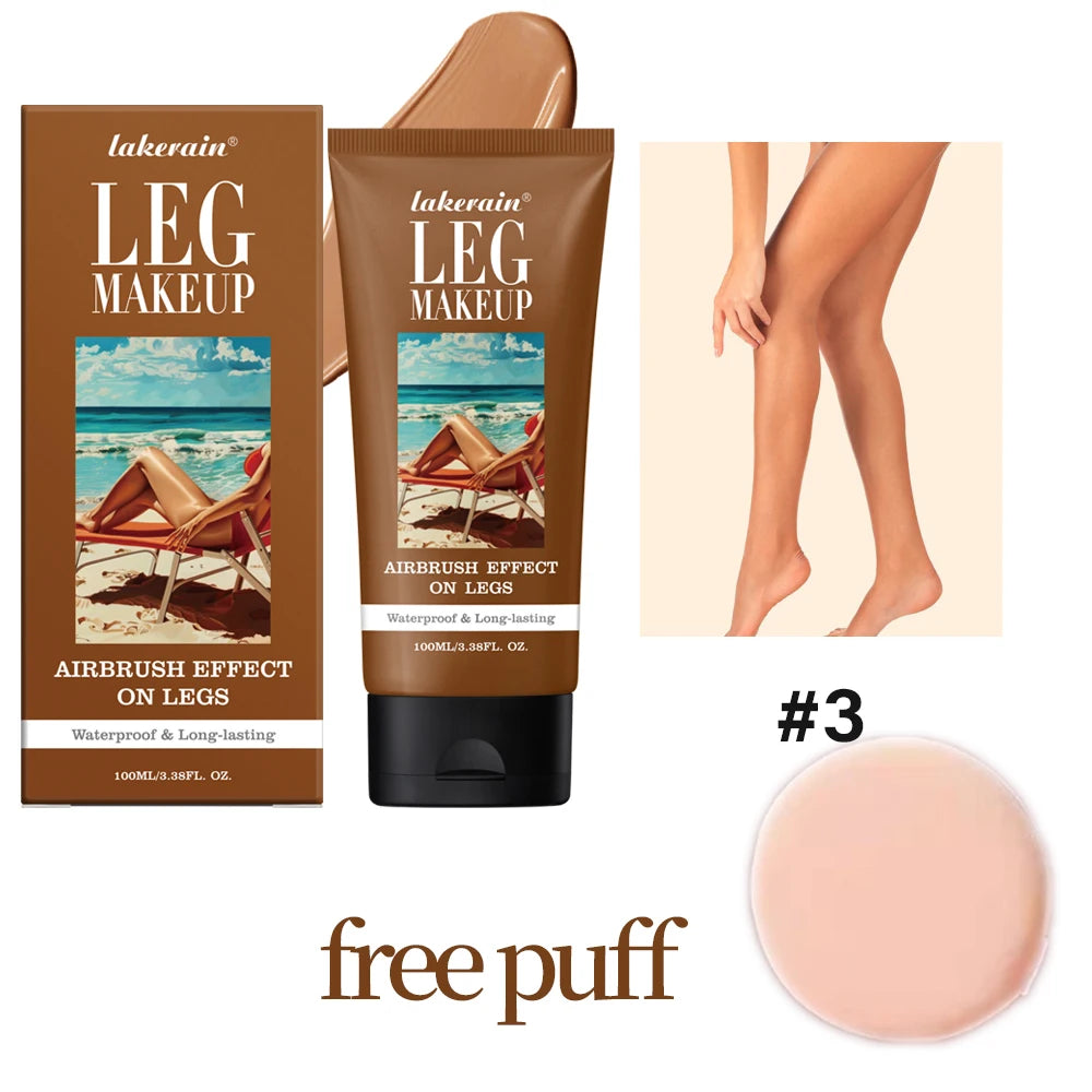 Bronze Leg & Body Makeup Foundation With Powder Puff 100ml Waterproof Long Lasting Even Skin Tone Body Tanning Cream 3 Colors Oasis Select Bronze and puff