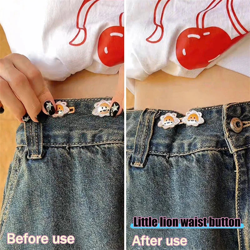 6Pcs Cartoon Lion Waist Cincher Waist Slimming Tool Pants Clips Detachable Metal Buttons Waist Tightener Clothing Accessories Oasis Select