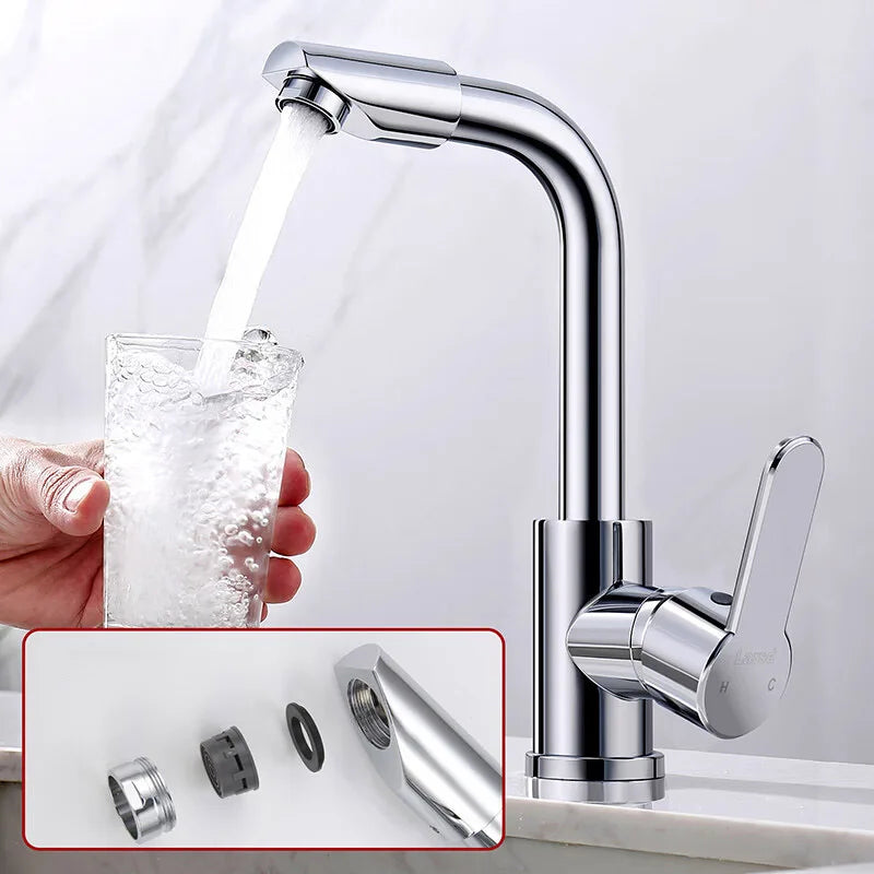 Rotatable Single Handle Hot & Cold Basin Faucet | Kitchen & Bath