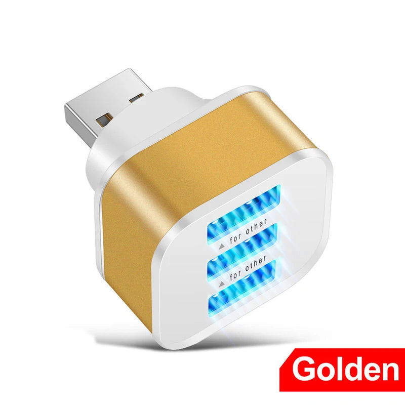 New Car USB Charging Extender 2.0 3-port Extended USB Splitter With Indicator Light Plug And Play 3 In 1 For Smart Phones Hubs Oasis Select Gold