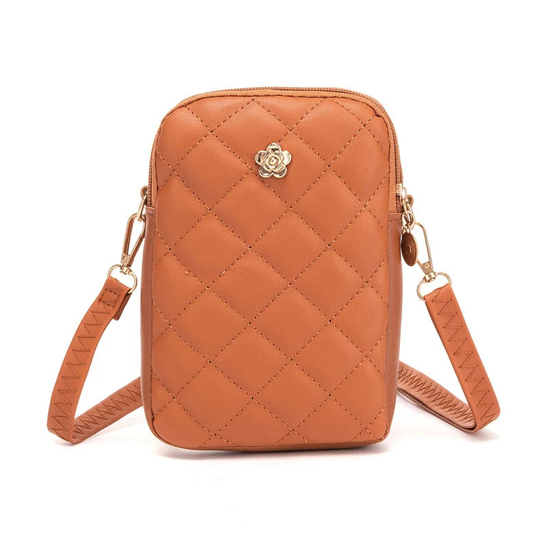Embroidery Mobile Phone Bags Women Fashion Shoulder Bag Female Mini Crossbody Messenger Bags PU Leather Clutch Wallet Pouch Oasis Select Brown