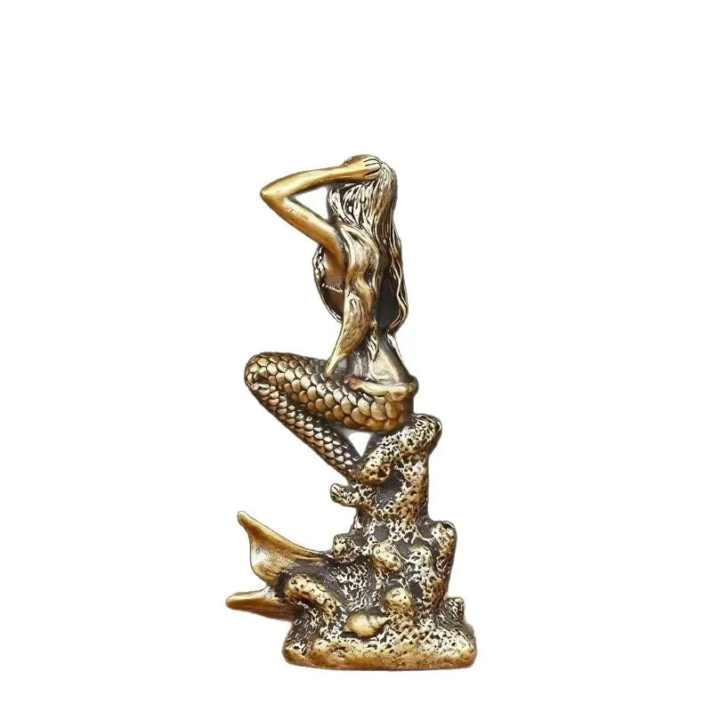 Mermaid Figurine Retro Ocean Creature Statue Elegant Mini Decor Ornament For Desk Cabinet Bedroom Coastal Style Display Gift Oasis Select
